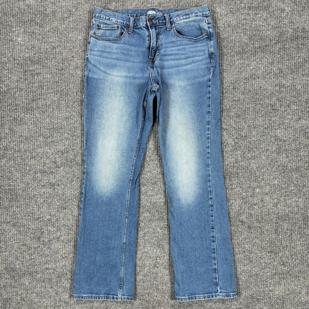 Old Navy Mens Bootcut Jeans Size 34x32 Blue Denim Built-In Tough Flex Low Rise